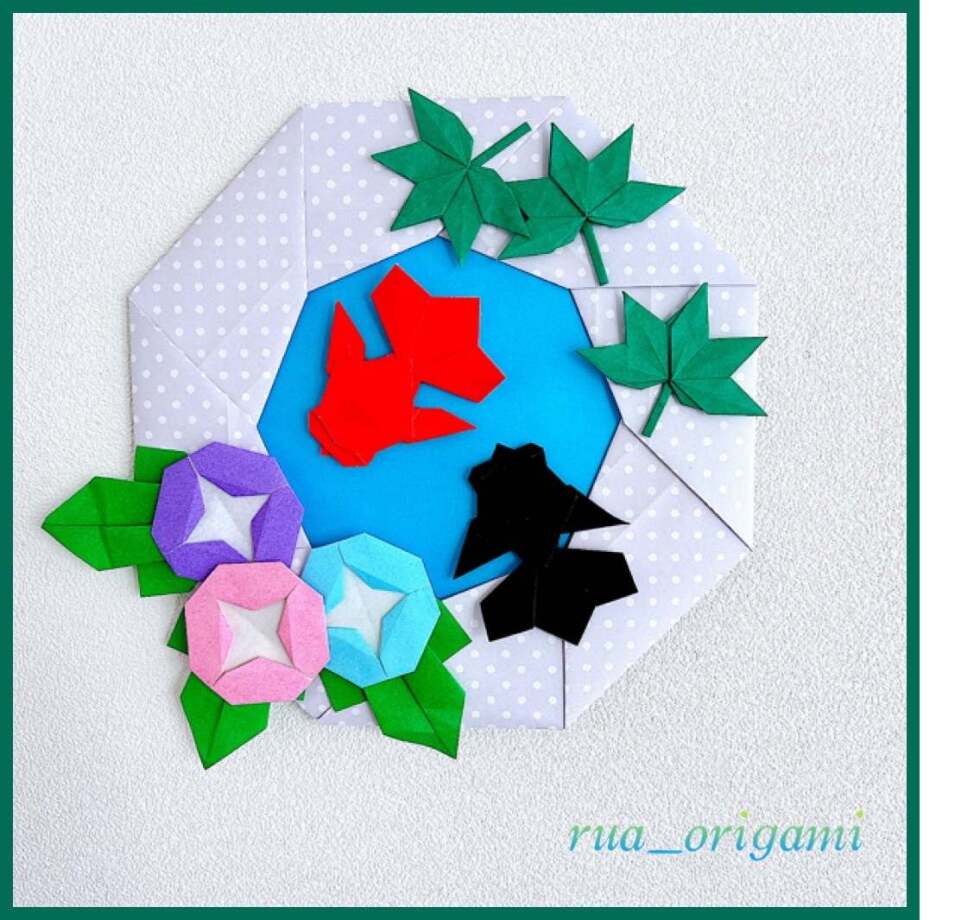 金魚と朝顔ともみじのリース