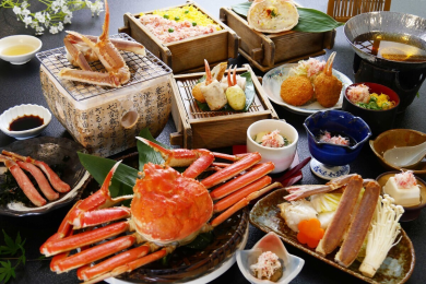 旬の味覚カニフルコース（20品）＆ 鳥取砂丘「砂で世界旅行　スペイン編」